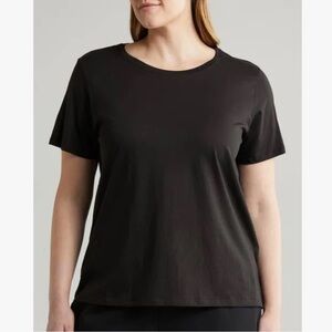 Eileen Fisher 100% Cotton Thick Basic Black Crew Neck Tee Shirt